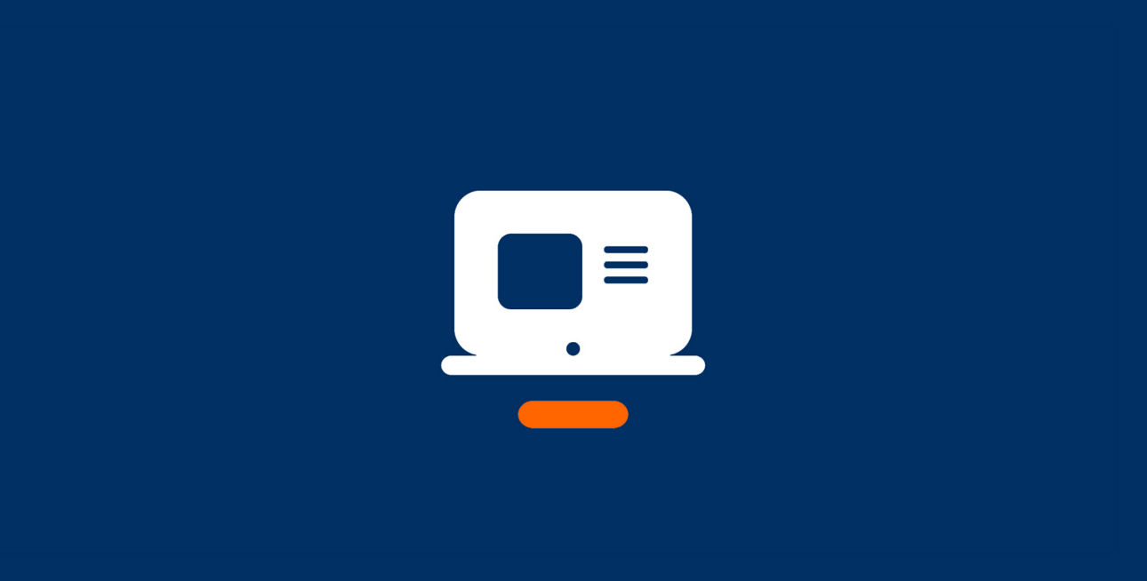 Weißes Icon eines Laptops auf blauem Grund