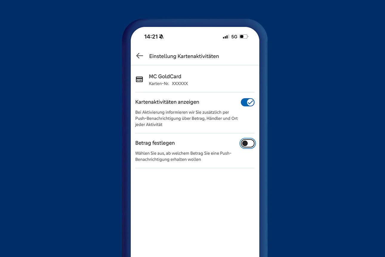 Beispielhafte Menüeinstellung des Benachrichtigungsservices für die Kreditkarte in der VR Banking App
