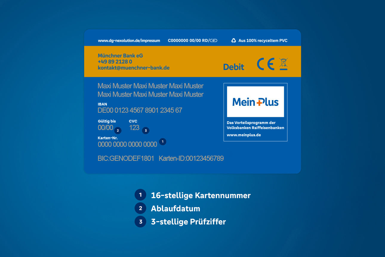 Rückseite einer blauen Bankkarte mit goldenem Magnetstreifen