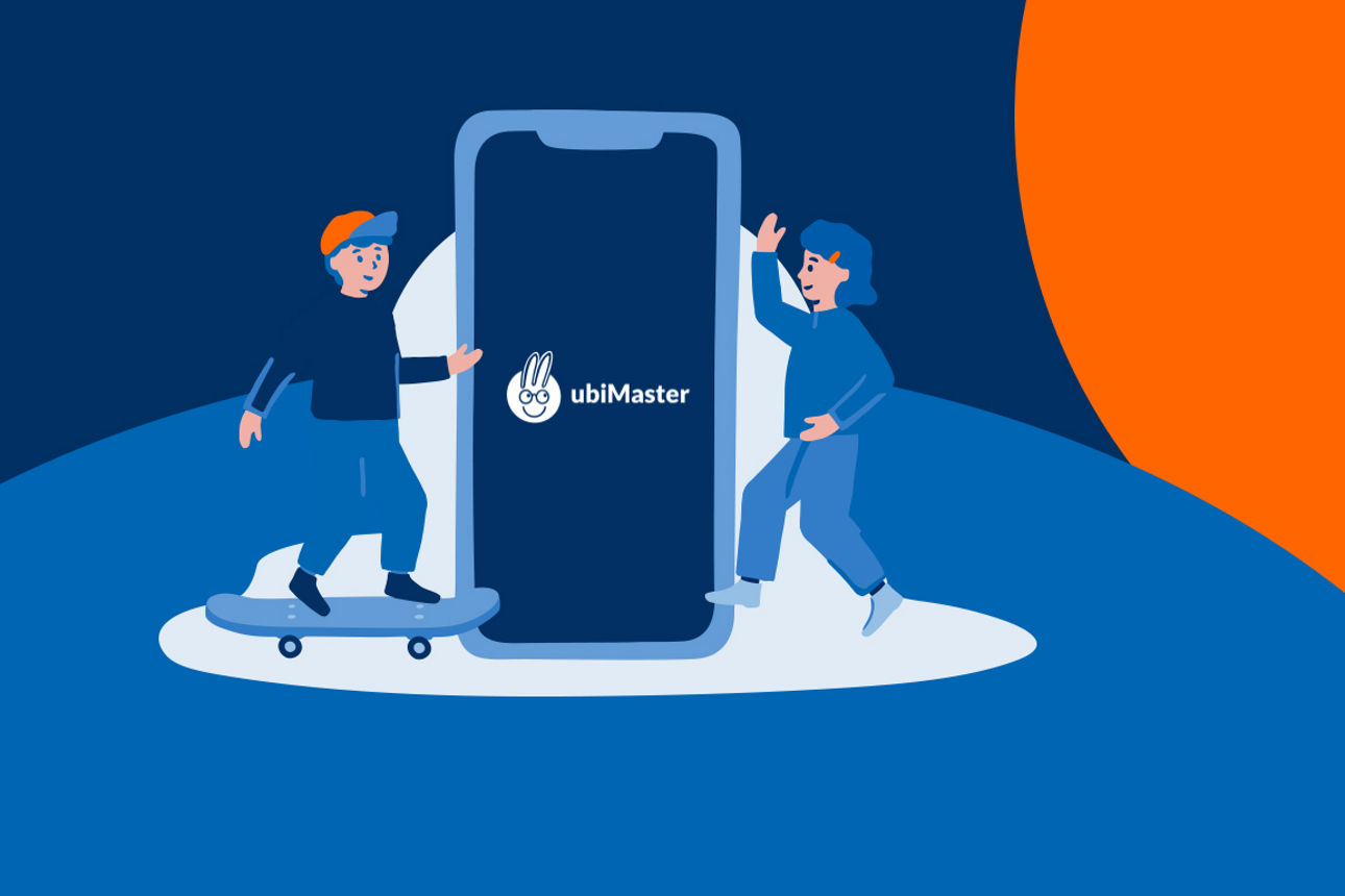 Eine Illustration von zwei Kindern und einem Smartphone
