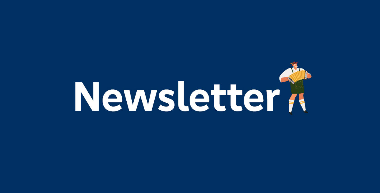Der Schriftzug "Newsletter" auf blauem Hintergrund