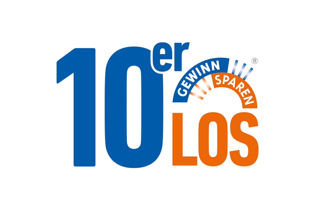 Logo der Aktion 10er Gewinnspar-Los in blau und orange