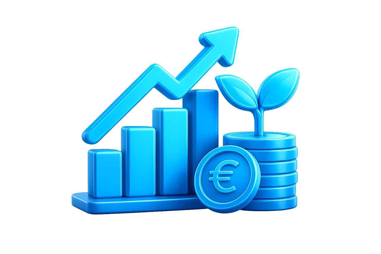 3D Visual eines Aktienkurses und Geld