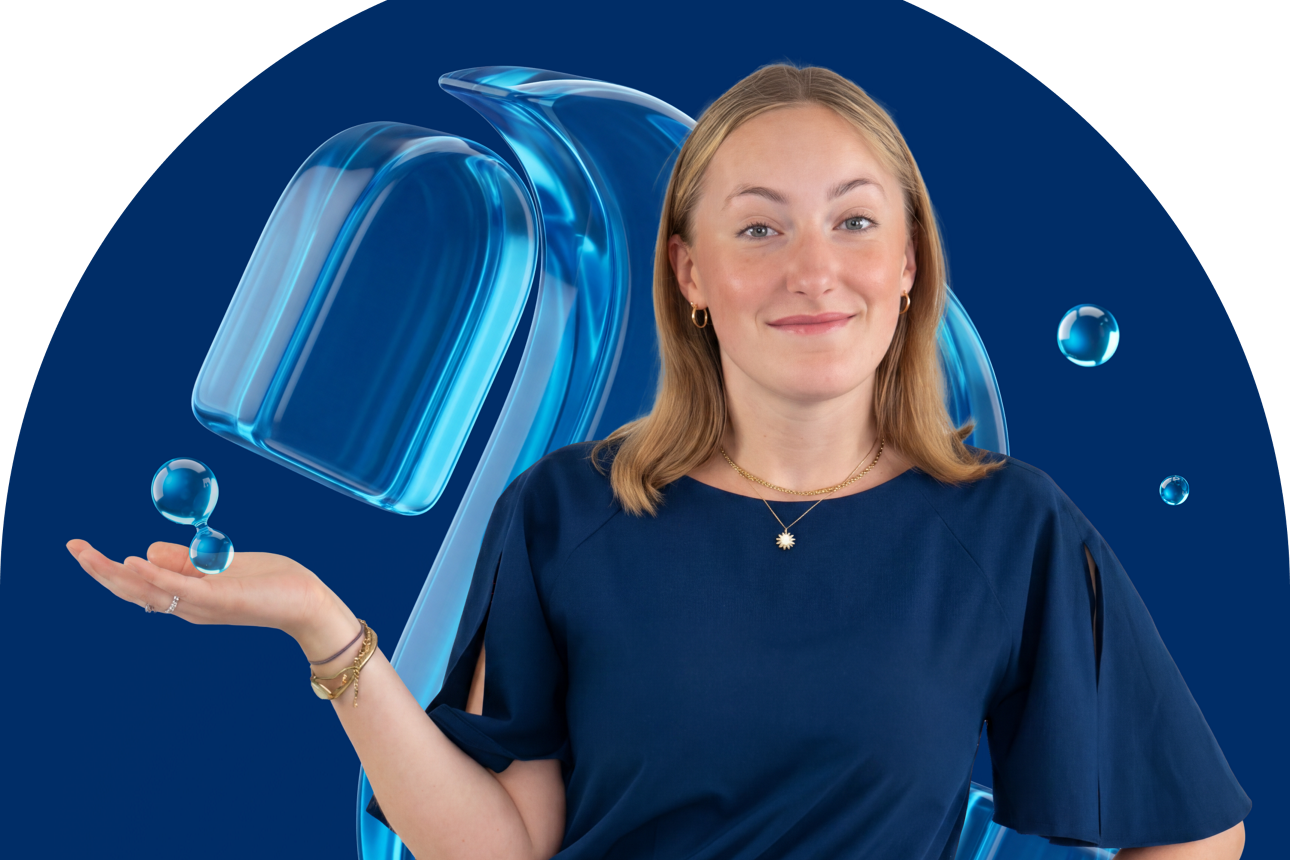 Eine weibliche moneybuddy mit einer moneywave Welle Im Hintergrund