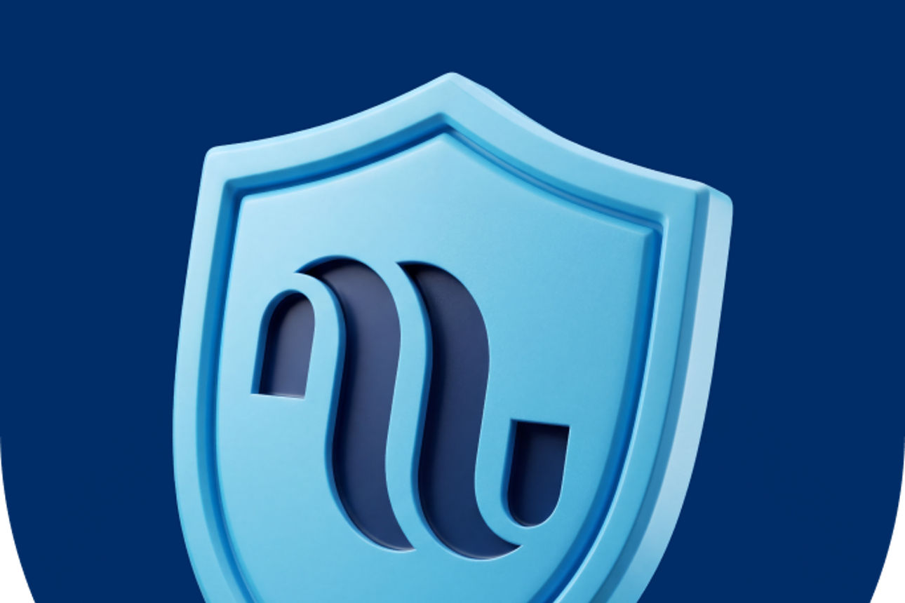 Ein blaues Schutzschild mit moneywave M