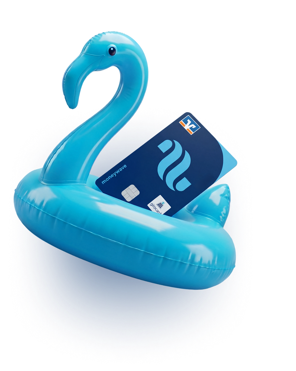 Flamingo-Schwimmreifen mit einer moneywave Girocard