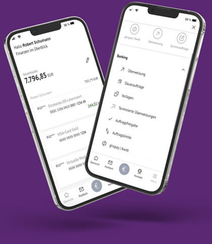 Bild von zwei Smartphones auf dem die MyBanking App geöffnet ist