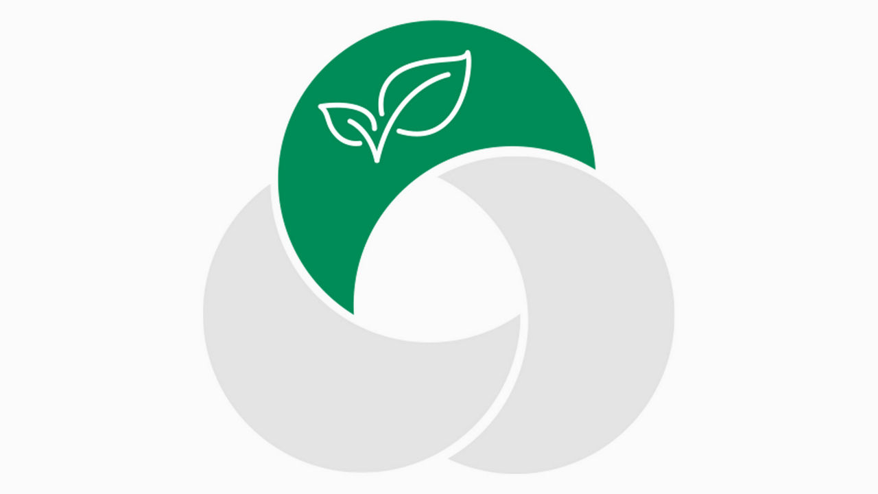 Logo aus drei Elementen / zwei ausgegraut , auf einem ein Blatt