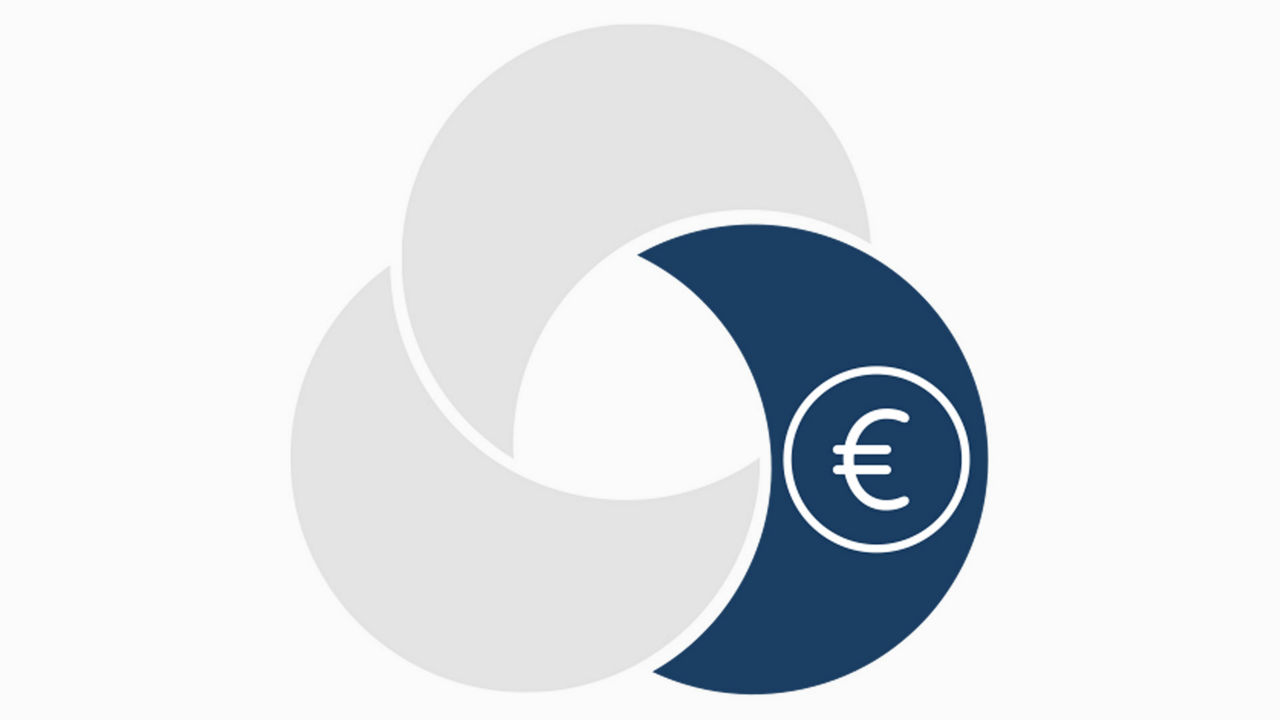 Logo aus drei Elementen / zwei ausgegraut , auf einem Dollarzeichen
