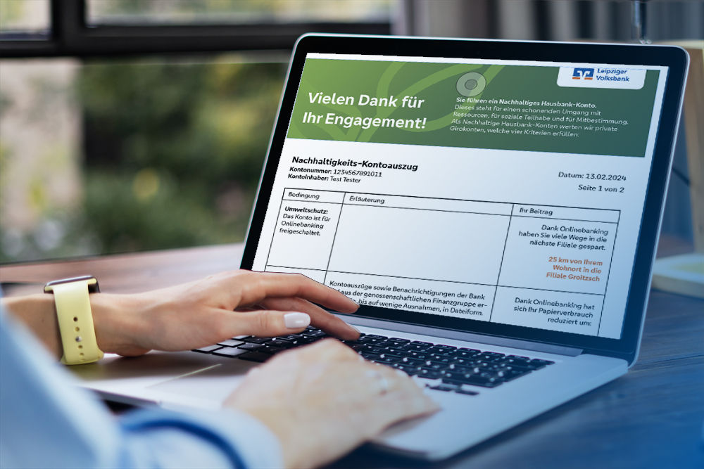 Mockup Laptop mit nachhaltigem Hausbankkontoauszug