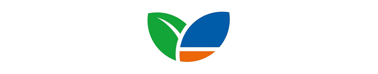 Ein Icon bestehend aus einem grünen Pflanzenblatt und einem blau-orange-farbenen Pflanzenblatt