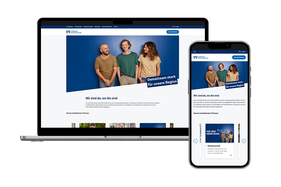 Laptop und Handy zeigen eine Ansicht der Website
