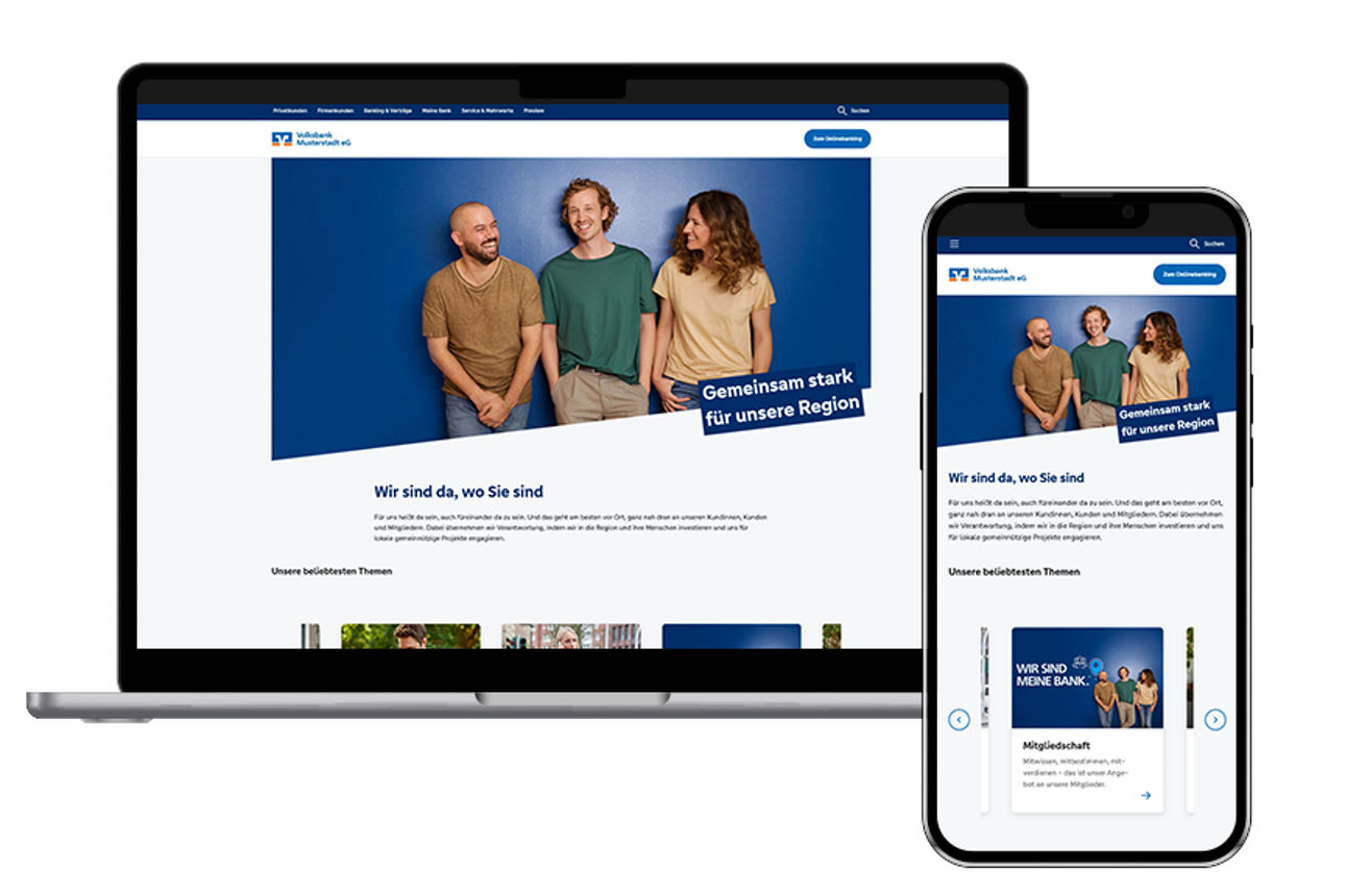 Laptop und Handy zeigen eine Ansicht der Website
