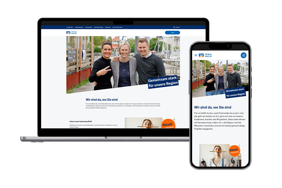 Laptop und Handy zeigen eine Ansicht der Website