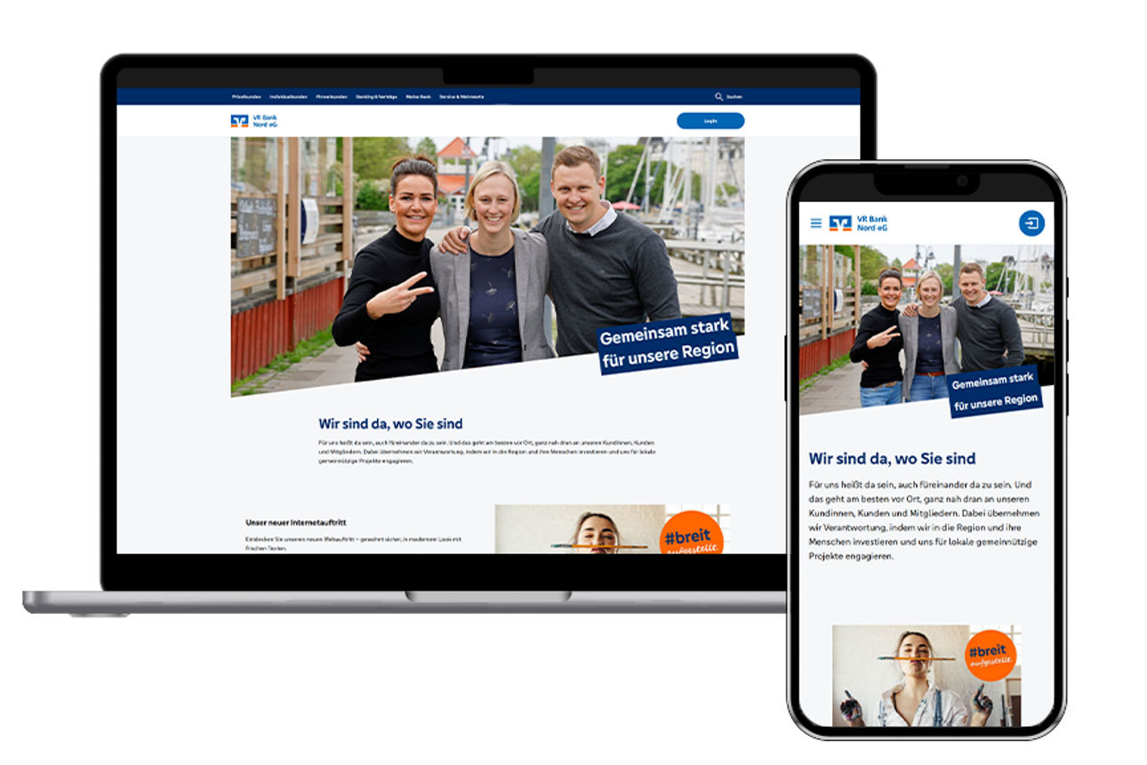 Laptop und Handy zeigen eine Ansicht der Website