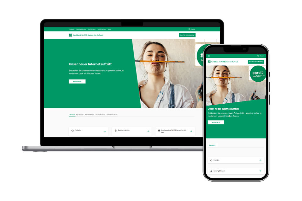 Laptop und Handy zeigen eine Ansicht der Website