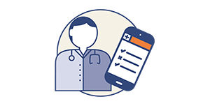 Arzt und Handy mit Patientenverfügung Icon