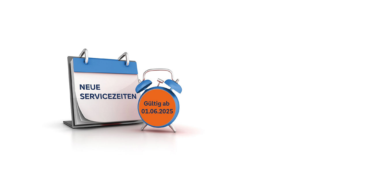 Kalender und Wecker mit neuen Servicezeiten