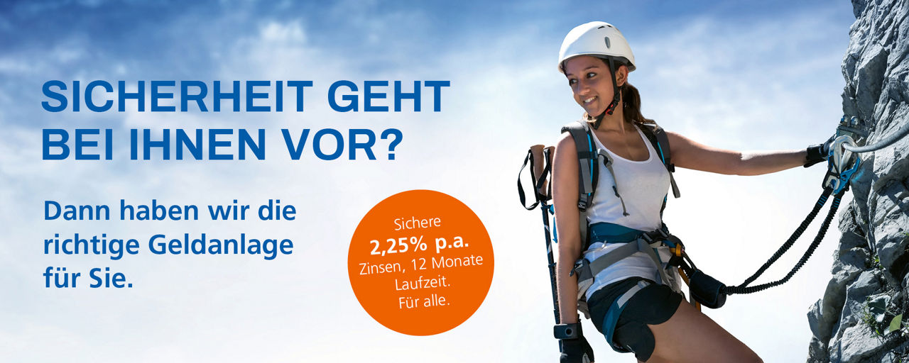 Infografik einer Kletterin und den entsprechenden Informationen rund um den Sparbrief