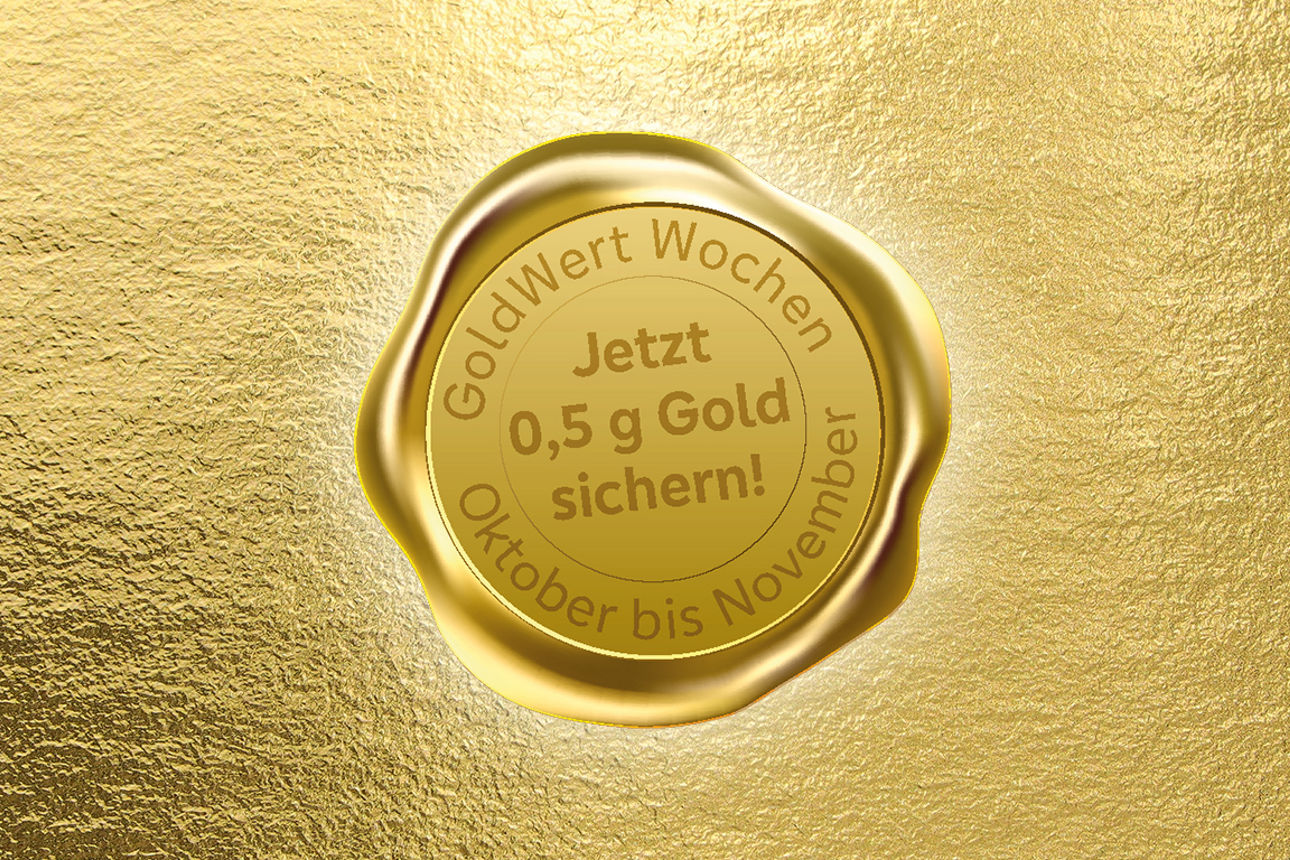 GoldWert-Siegel auf goldenem Hintergrund