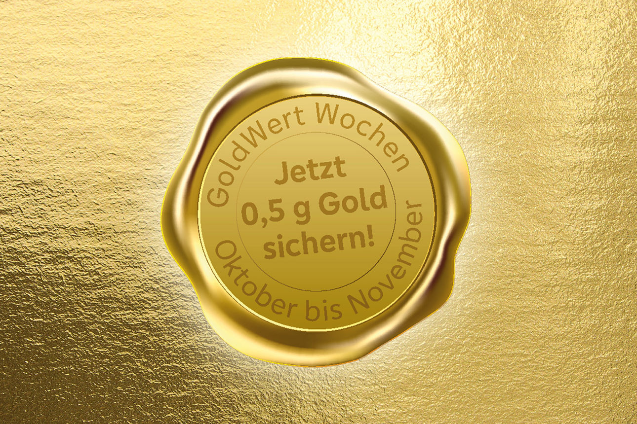 GoldWert-Siegel auf goldenem Hintergrund