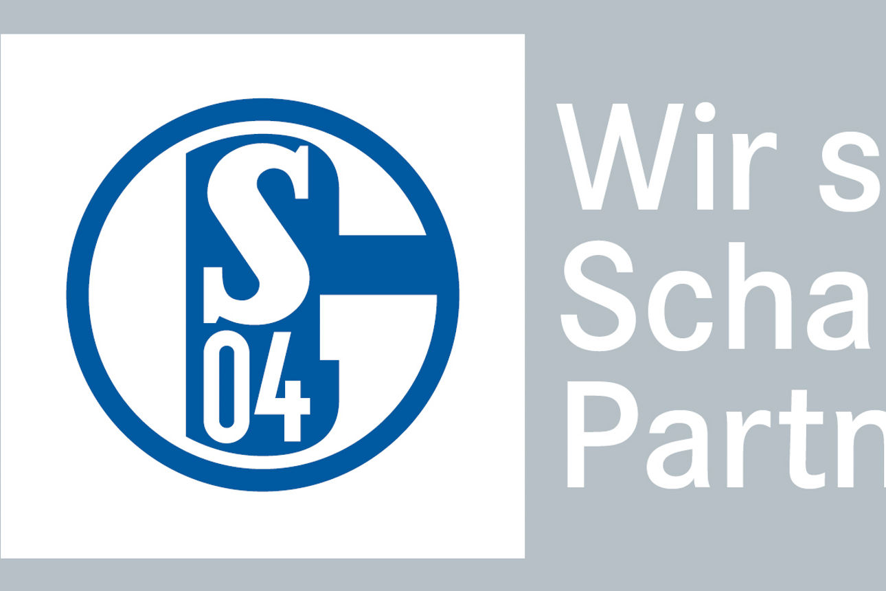 Ein Logo mit der Aufschrift „Wir sind 04 Schalke Partner“.
