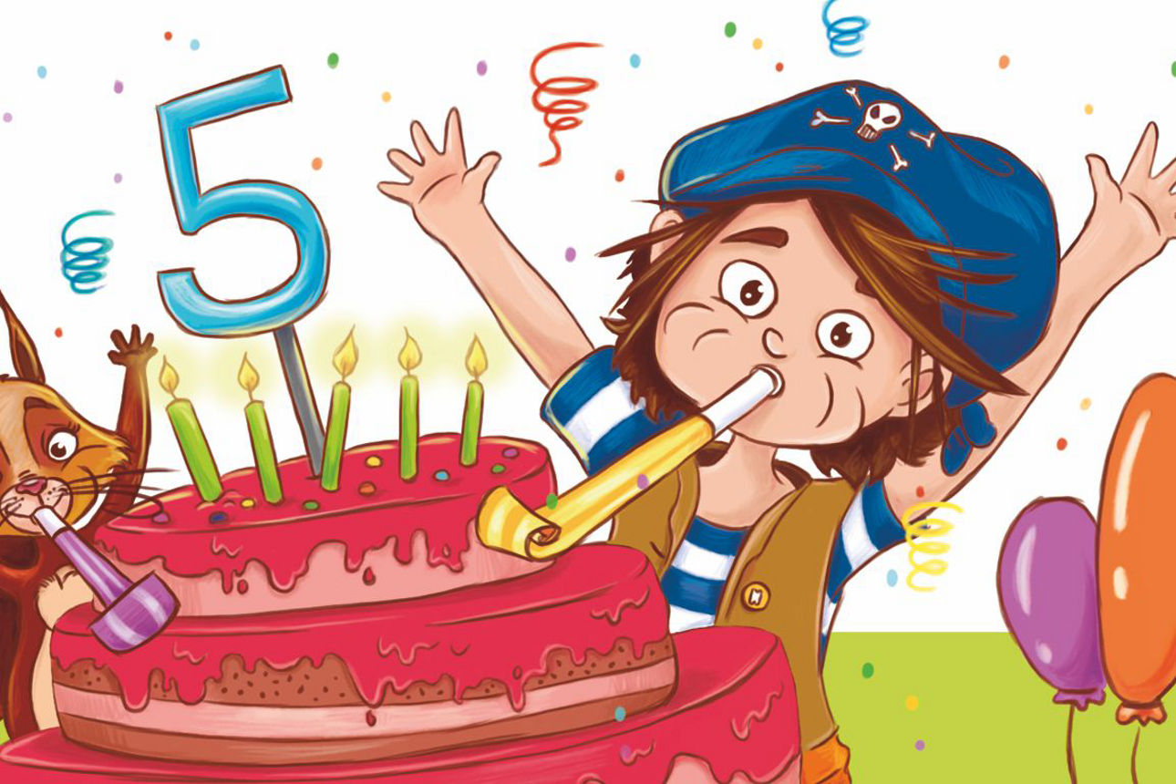 Zahnpirat Paul feiert seinen 5. Geburtag zusammen mit Nina Nussknacker