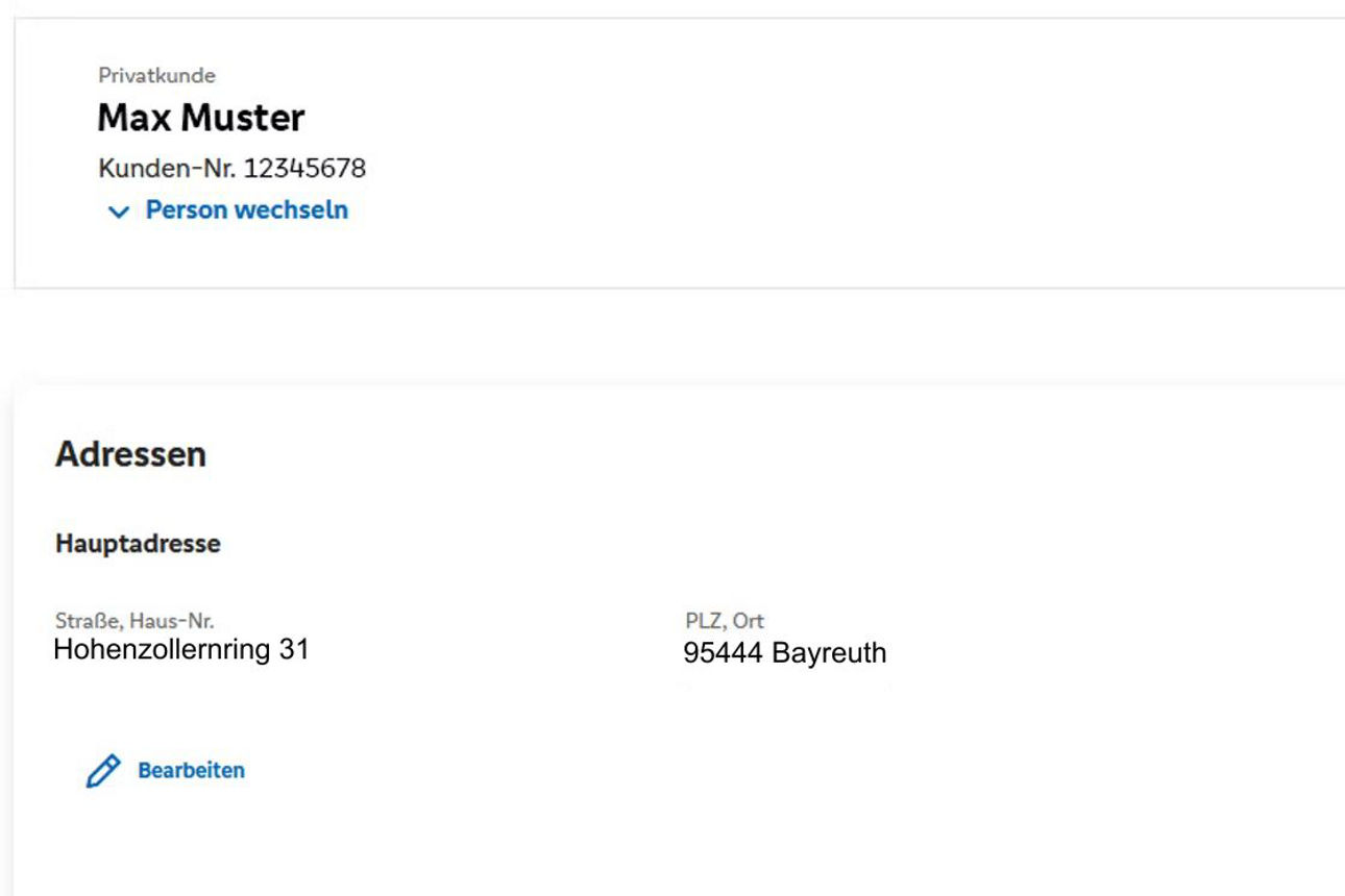 Screenshot Persönliche Daten im OnlineBanking