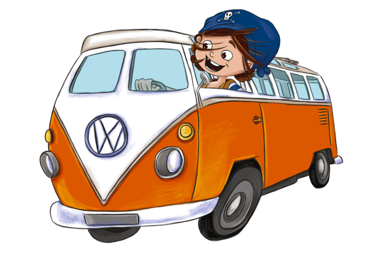 Zahnpirat Paul fährt einen VW Bus