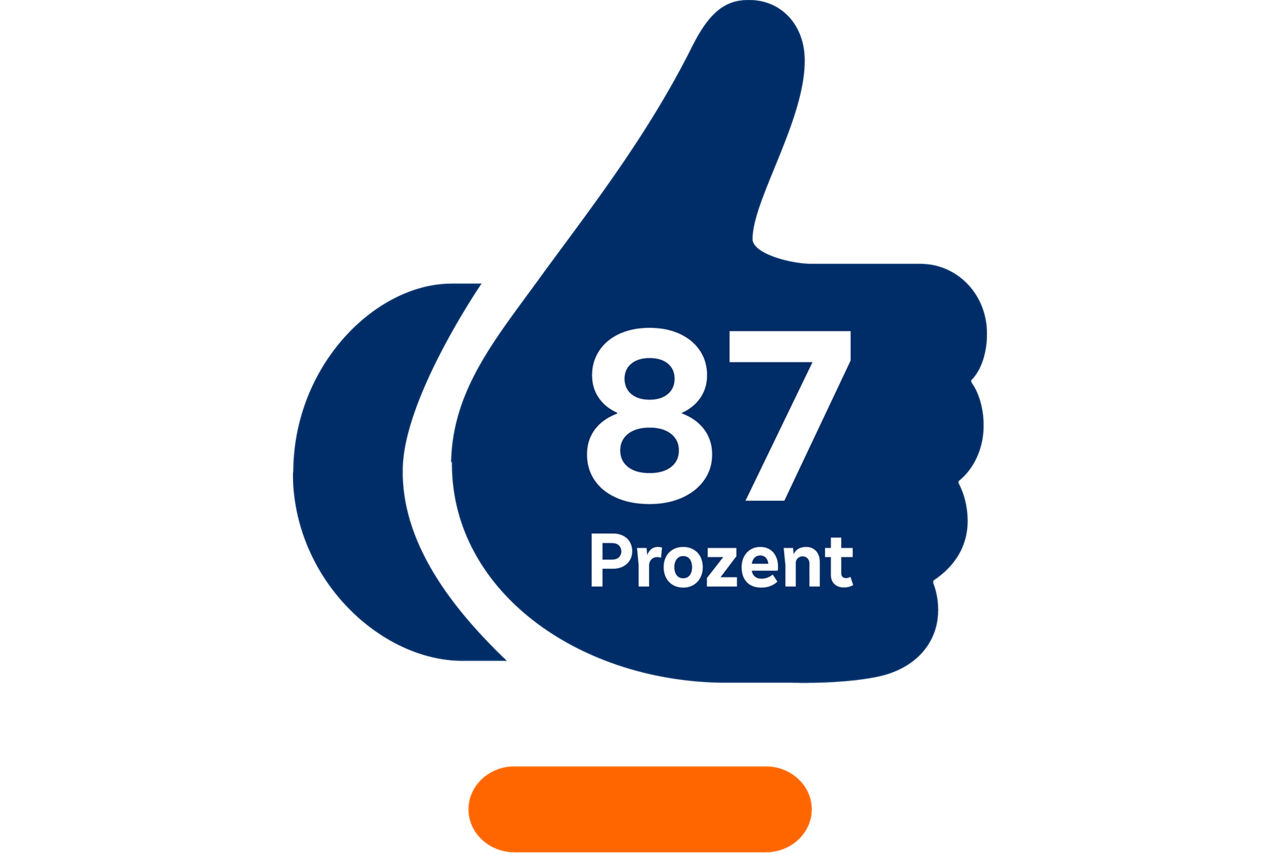 Piktogramm Hand mit der dem Schriftzug "87 Prozent"
