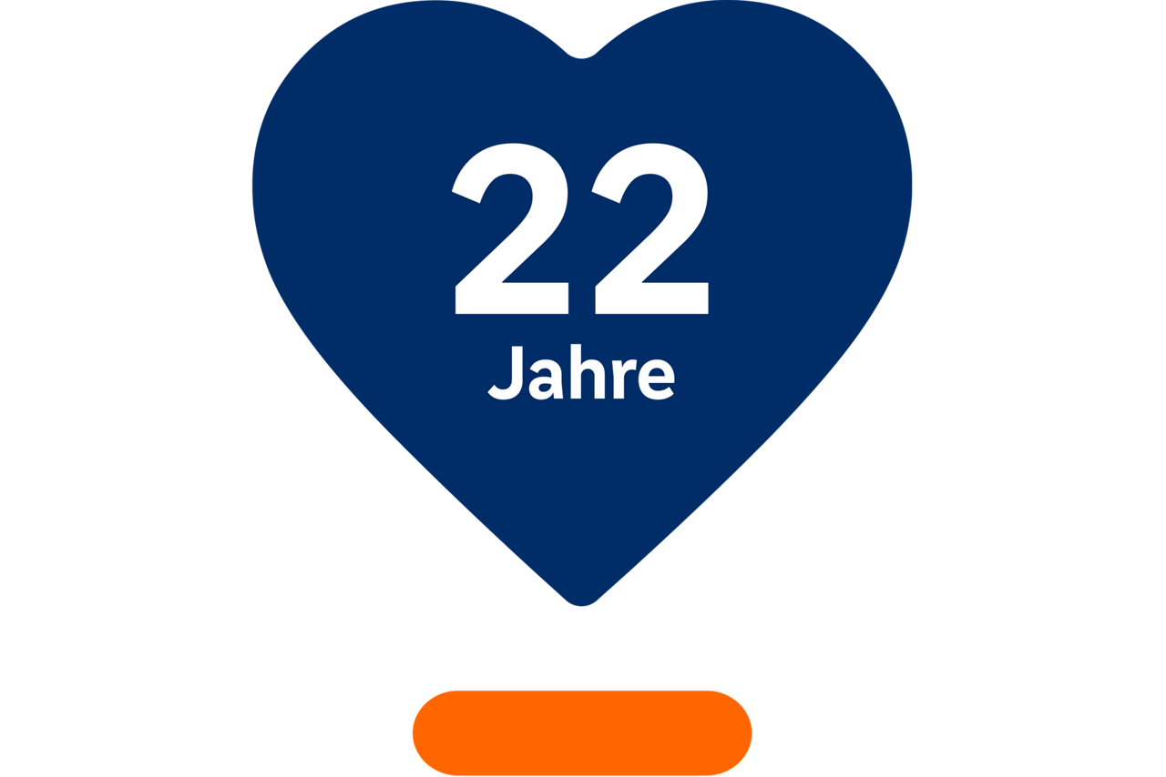 Piktogramm Herz mit der dem Schriftzug "22 Jahre"