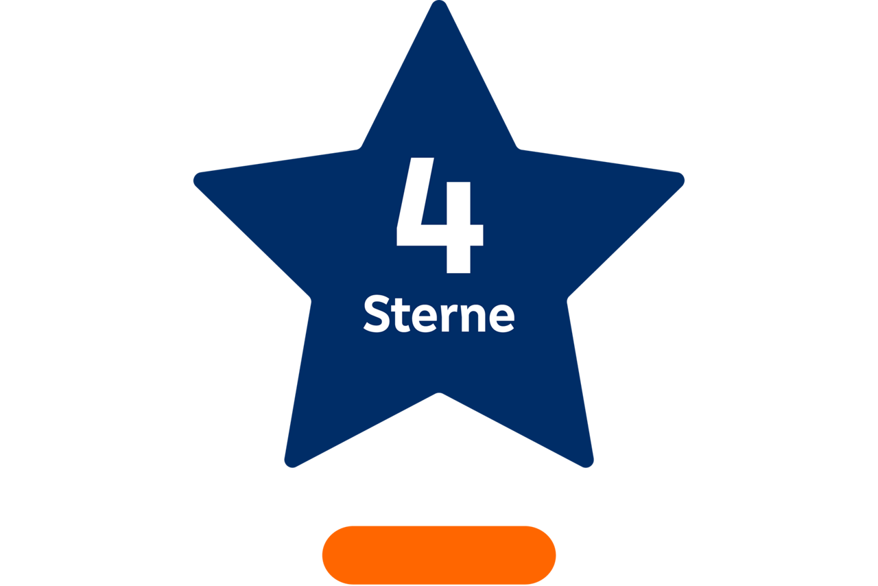 Piktogramm Stern mit der dem Schriftzug "4 Sterne"