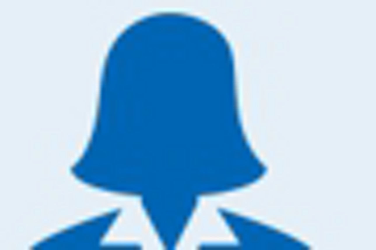 Platzhalterbild Frau, blaues Icon vor hellblauem Hintergrund