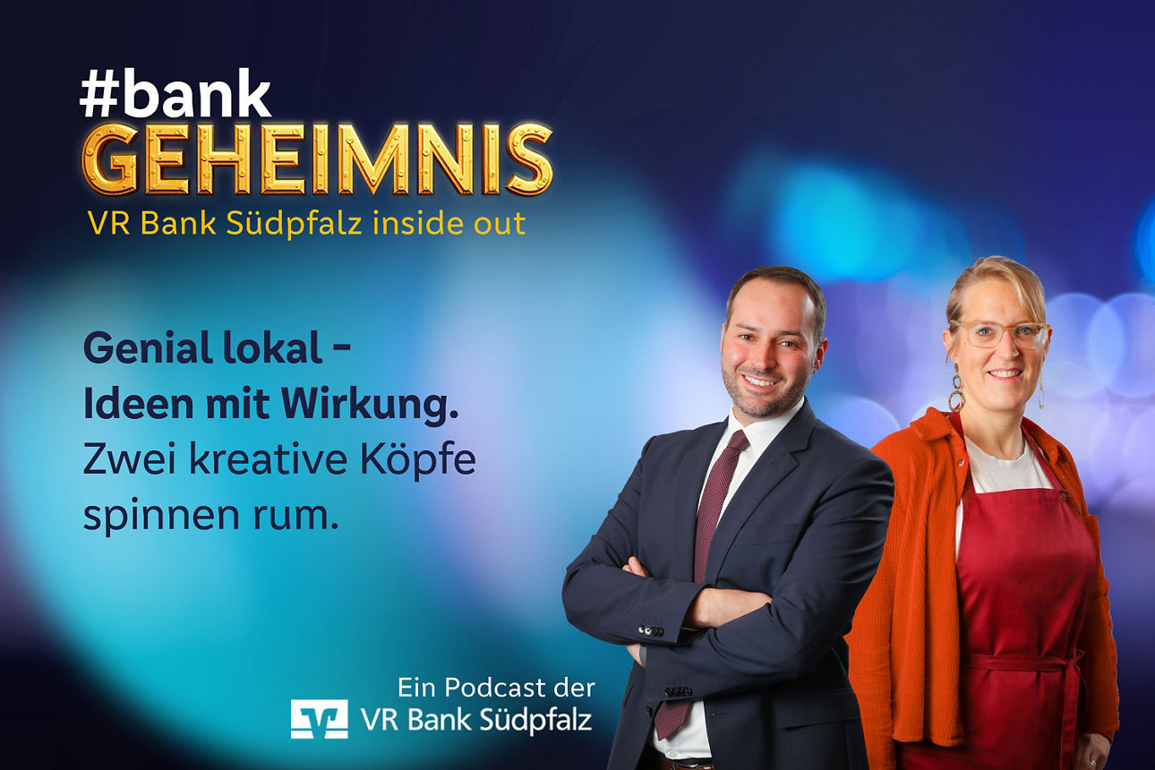Das Motiv zu unserer Podcastfolge 15 zeigt Tobias Job und Anna Köhr zum Thema "Genial lokal - Ideen mit Wirkung"