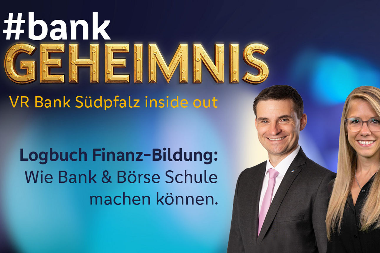 Das Motiv zu unserer Podcastfolge 2 zeigt Simone Hengen und Jürgen Heintz zum Thema "Logbuch Finanzbildung"