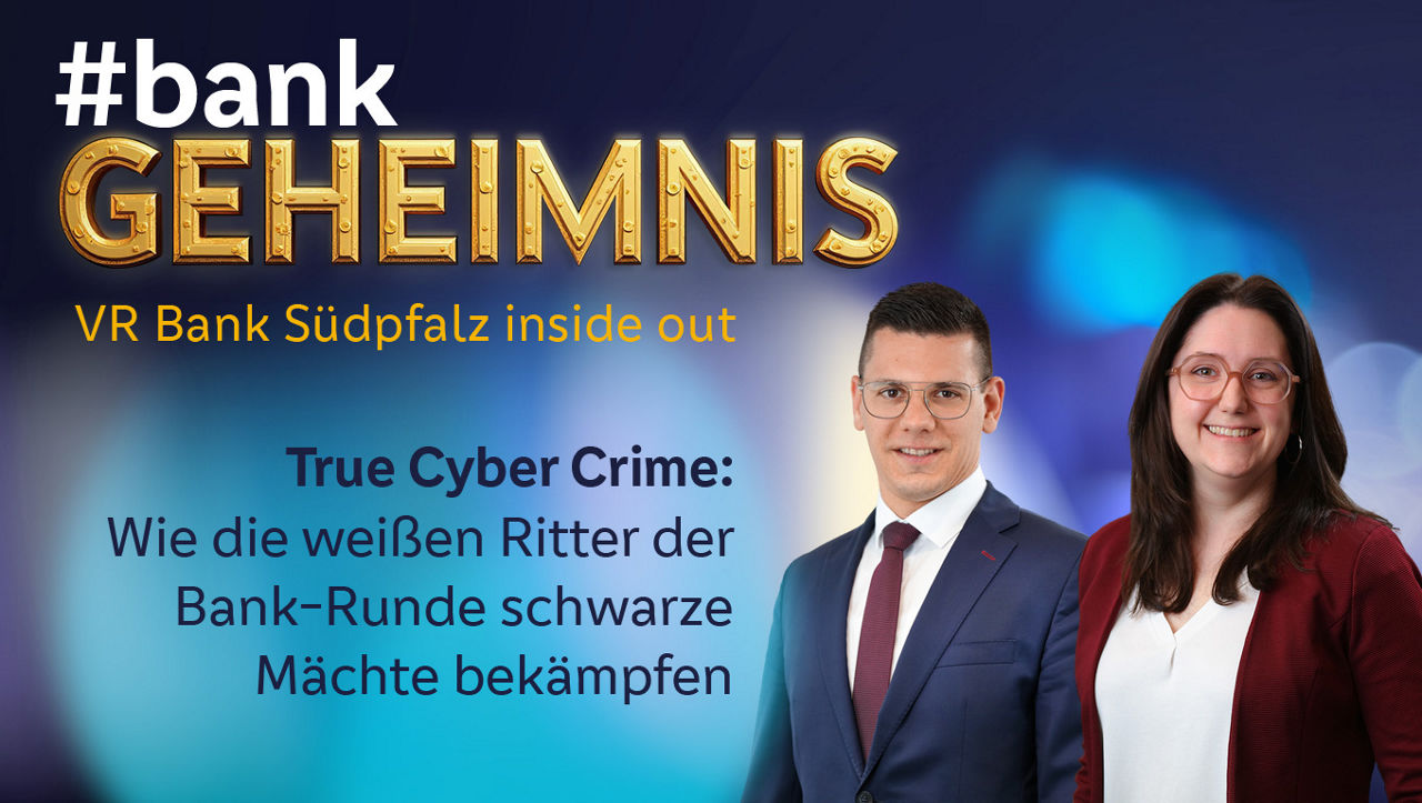 Das Motiv zu unserer Podcastfolge 3 zeigt Ann-Kathrin Schneider und Robin Schmitz zum Thema "True Cyber Crime"