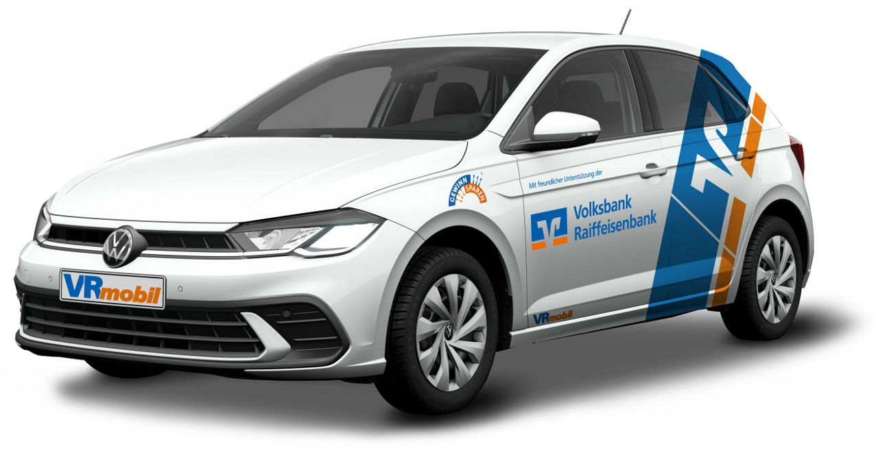 Eine Abbildung eines Volkswagen Polo mit Volksbank Konstanz Branding