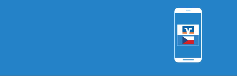 Blaue Fläche mit einem Mobiltelefon Icon. Darin eine Tschechische Flagge