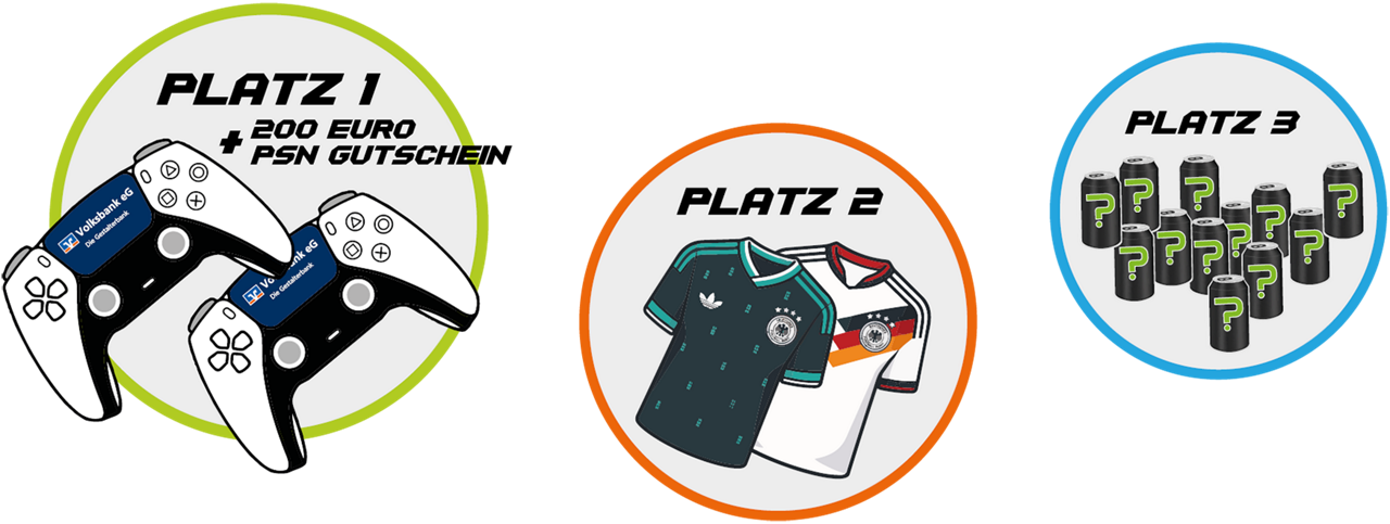 Preise für die ersten drei Plätze beim VR eSports Cup 2026 in Achern