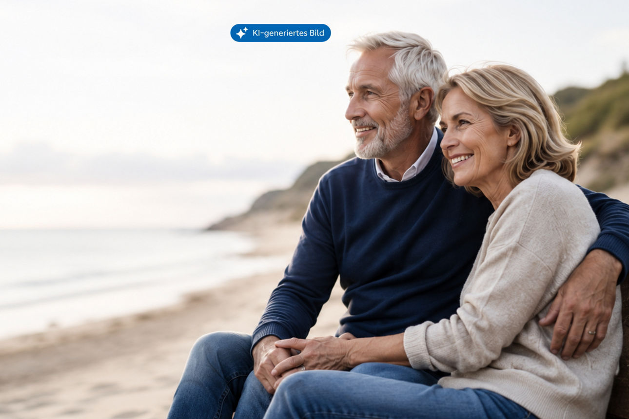 Frau und Mann sitzen am Strand