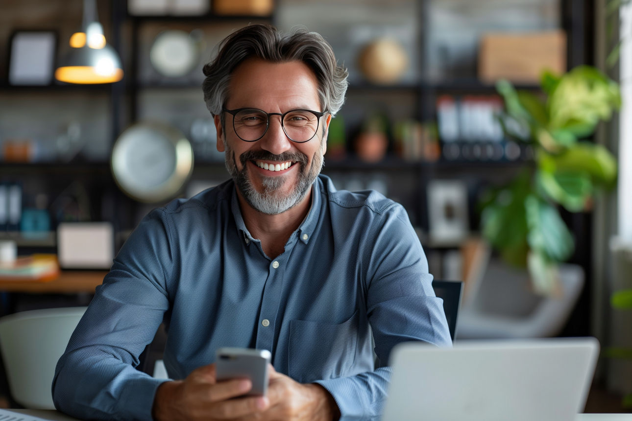Lächelnder Mann mit Smartphone