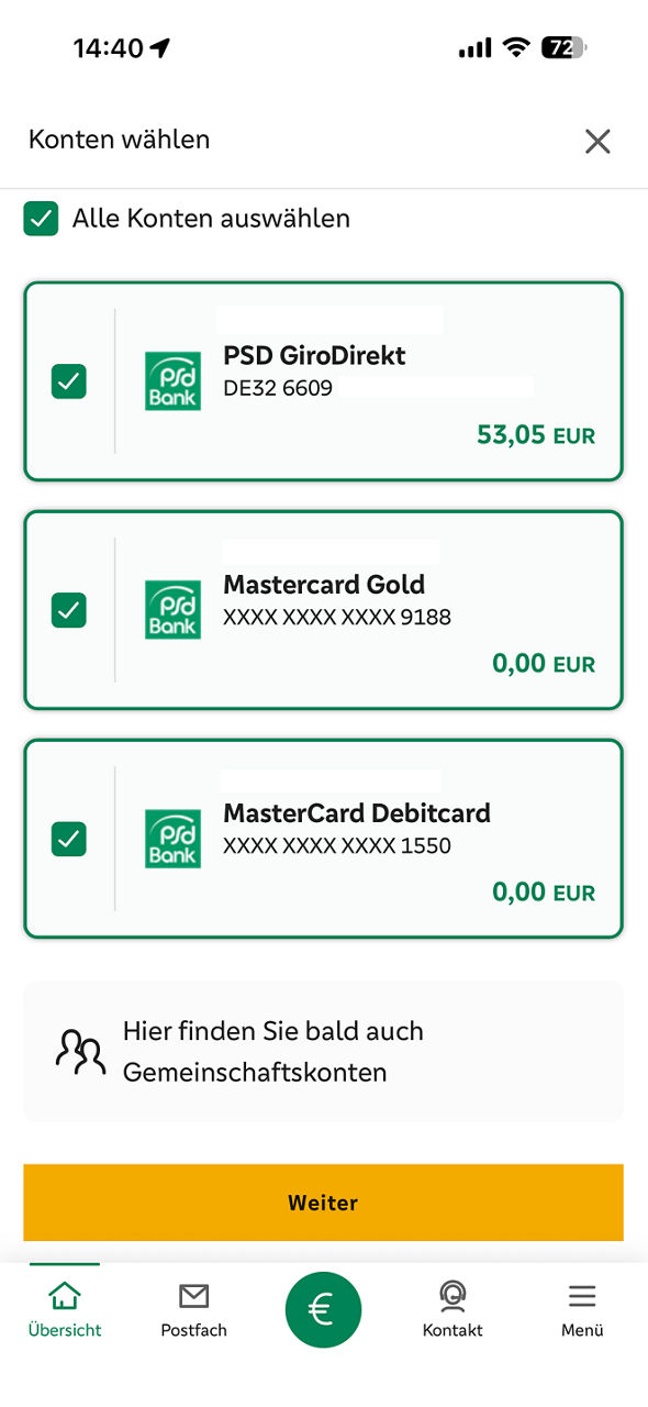 Kontenauswahl für den FinanzLotsen