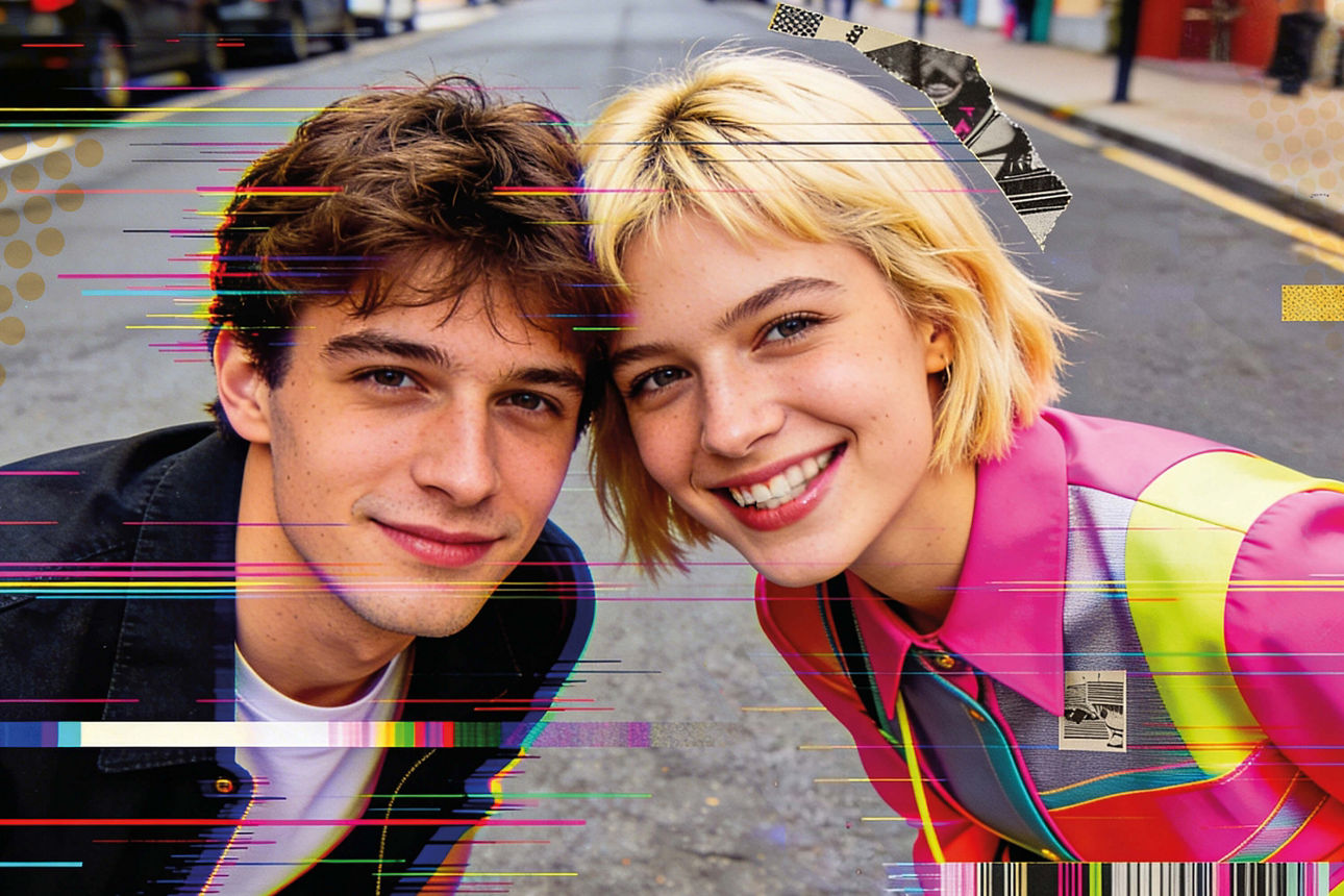 Zwei Jugendliche blicken lächelnd in die Kamera. 