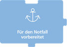 Hellblaues Puzzelstück mit Text "Für den Notfall vorbereitet" in der Mitte