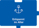 Blaues Puzzelstück mit Text "Entspannt im Alter" in der Mitte