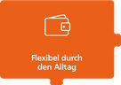 Oranges Puzzelstück mit Text "Flexibel durch den Alltag"