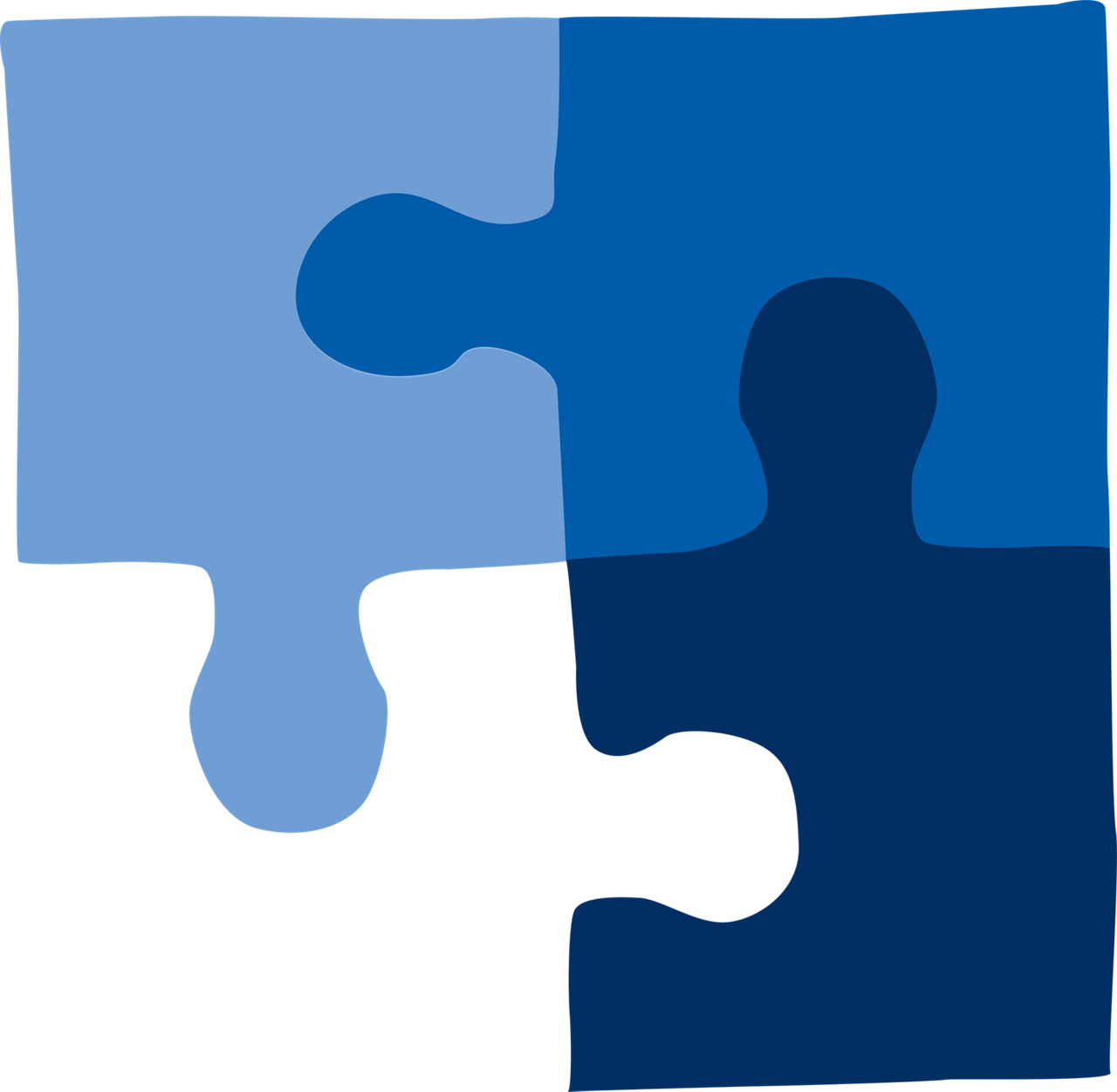 Ein blaues Puzzleteil mit einer Person in der Mitte, die Verbindung und Individualität innerhalb eines größeren Bildes symbol