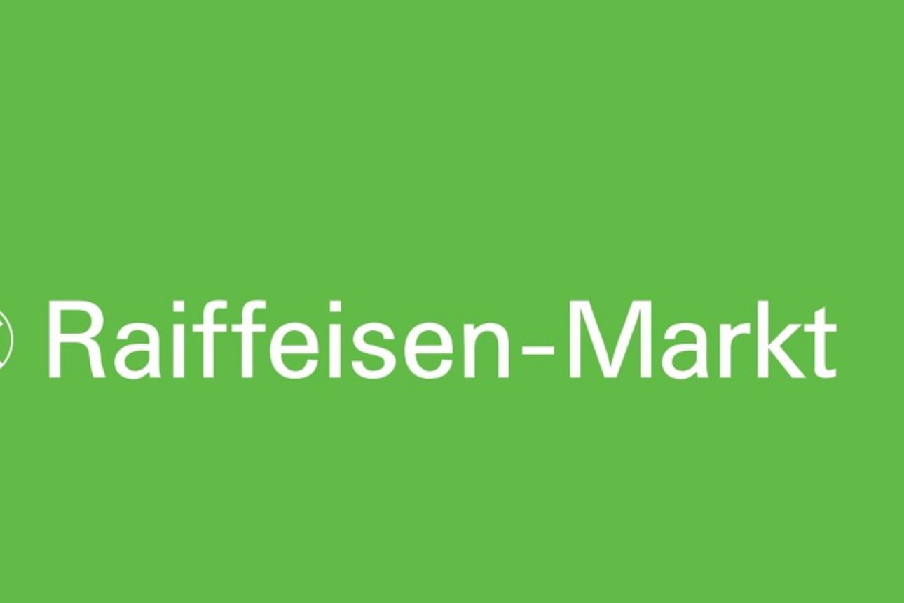 Das Logo für den Raiffeisen-Markt, ein Lebensmittelgeschäft.
