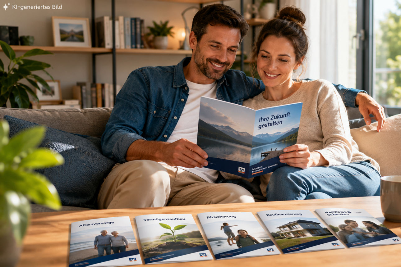 Ein Paar informiert sich gemeinsam zu Hause über seine finanzielle Zukunft und Altersvorsorge.