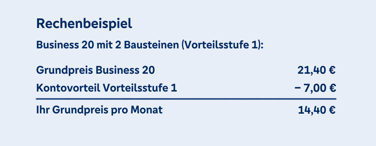 Rechenbeispiel Business 20 mit 2 Bausteinen (Vorteilsstufe 1)
